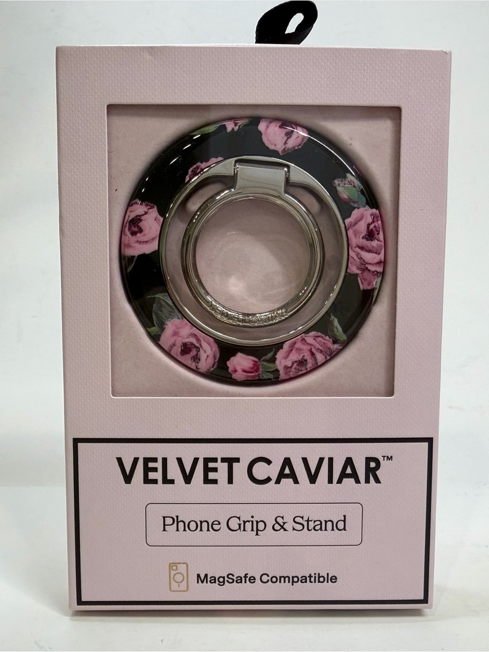 Velvet Caviar Black Floral MagSafe Phone Grip & Stand - Pink Roses